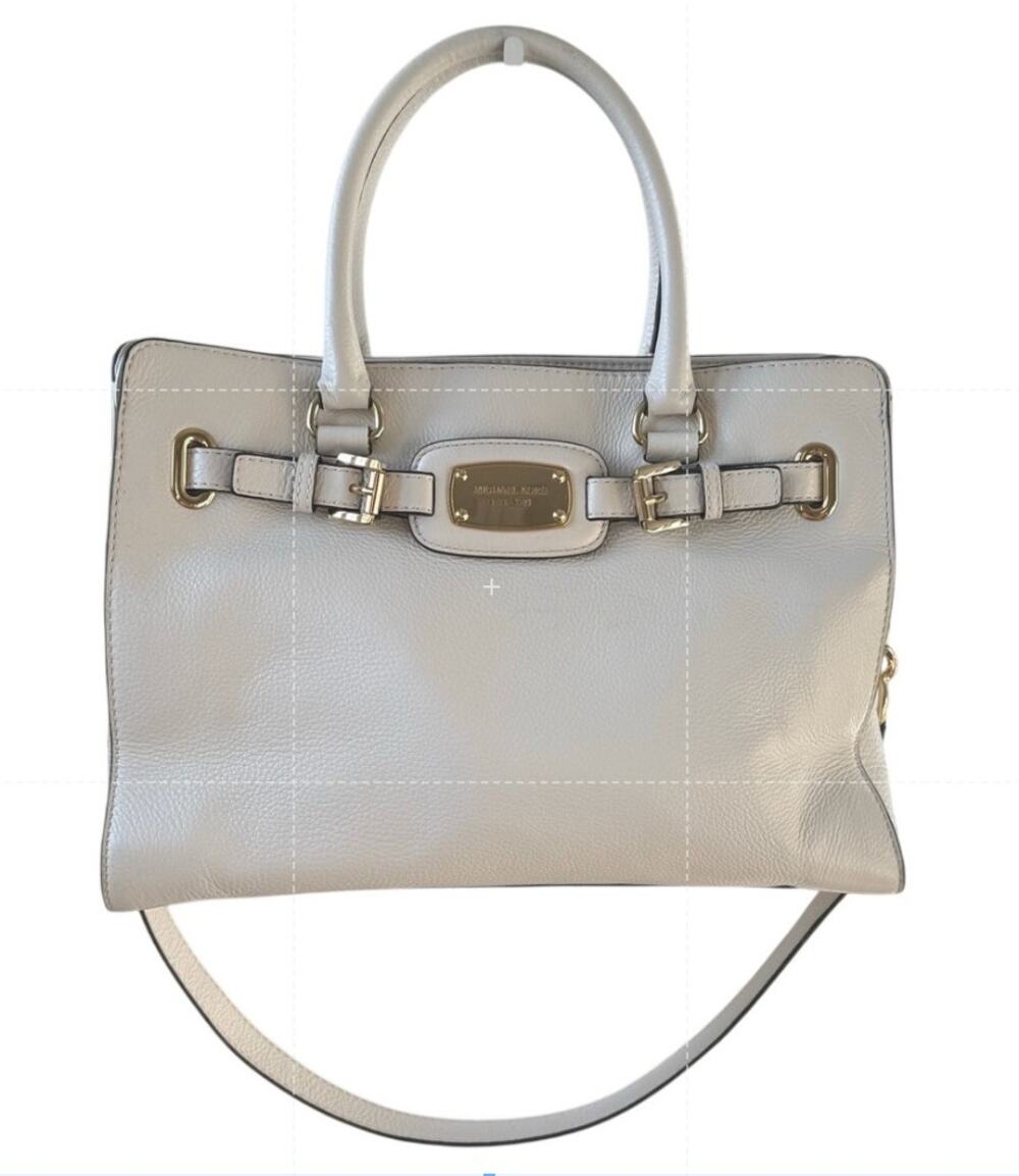 Michael Kors Hamilton EW Satchel Vanilla Pebbled Leather Crossbody Purse